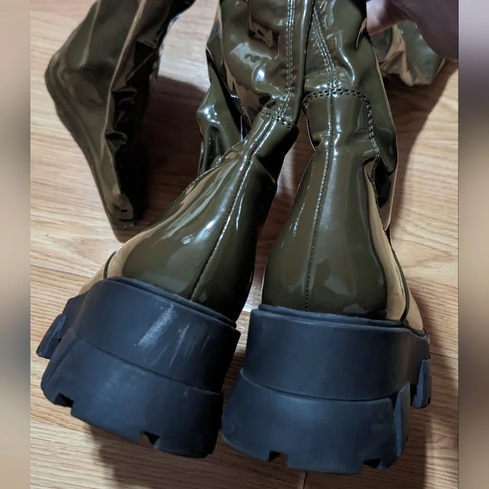 Aldo Vinyl Over the Knee Boots 7.5 Dark Green Rare Style